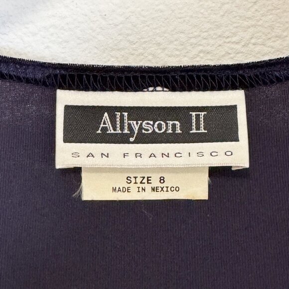 Vintage 90s Long Sleeve Dark Blue Crushed Velvet Empire Waist Dress Size 8 - Picture 8 of 14